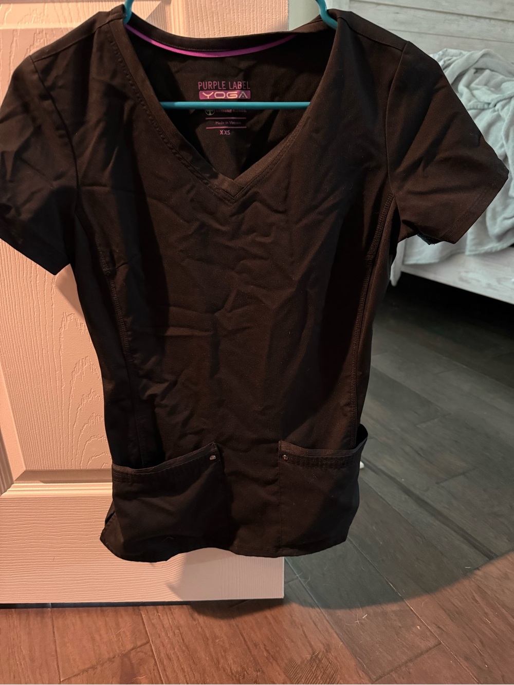 Purple Label Yoga Black V-Neck Scrub Top